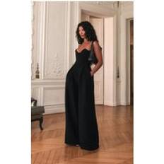 PrettyLittleThing PLT Label Black Corset Bust Detail Wide Leg Jumpsuit