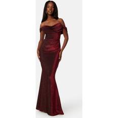 Goddiva Glitter Off Shoulder Maxi Dress - Red