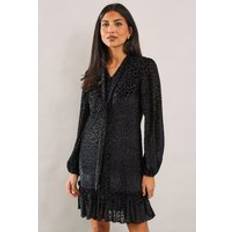 Clothing Wallis Animal Burnout Tie Neck Dress - Black