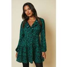 Clothing Dorothy Perkins Womens Green Animal Tiered Hem Frill Wrap Mini Dress