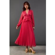 Clothing Warehouse Chiffon Frill Waist Pleated Midaxi Dress - Magenta