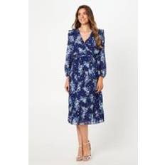 Clothing Wallis Occasion Floral Pleated Detail Midi Dress - Navy