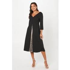 Clothing Coast Stretch Crepe Sequin Insert Midi Dress - Black