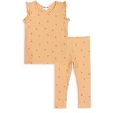 Bébé Autres Ensembles Miles The Label Girls' Stretch Jersey Peach Print Leggings Set - Peach