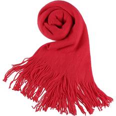 Acrylic Scarfs Allegra K Women Winter Scarf Long Rectangle Red-Knit Tassels