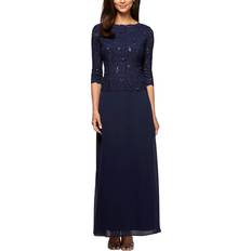Alex Evenings Long Lace Mock Special Occasion Dress - Navy