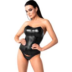 Einfarbig Korsetts Noir Handmade Wetlook Corsagen-Top - Schwarz