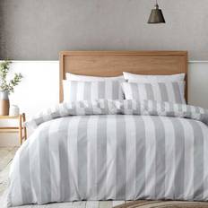 Catherine Lansfield Biancheria Da Letto Matrimoniale 200x200 cm Cove Stripe Copripiumino Argento, Grigio