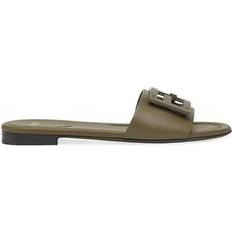Fendi Women's Logo Leather Slide Sandals - Militare