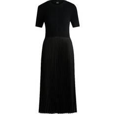 Midikjoler BOSS Mixed-material Dress with Plissé Skirt