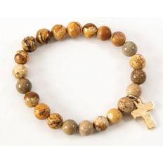 Bracciali Stone Bead Cross Braclet, Brown And Gold