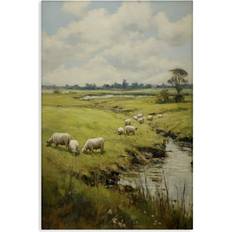 Framed Art Stupell Industries Grazing Sheep Countryside Canvas Wall 16 x 24 Framed Art