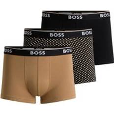 Beige - Boxers Men's Underwear BOSS Logo-Waistband Trunks - Black/White/Beige