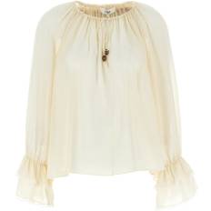 Beige Blouses Chloe Ivory Silk Blouse With Drawstring - White