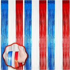 Blue Doorway Party Curtains Xihama HK, 3 Pack 3.3 x 8.2 ft Red White and Blue Foil Fringe Backdrop Curtains Tinsel Streamers Party Decorations Fringe Backdrop for Patriotic Memorial Day 4th of July Independence Day