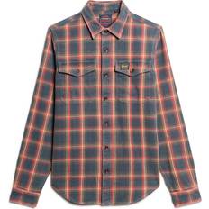 Superdry Herre Skjorter Superdry Cotton Worker Check Long Sleeve Shirt - Blau