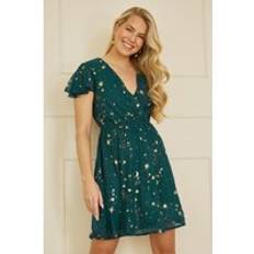 Clothing Star Print Skater Dress - Green