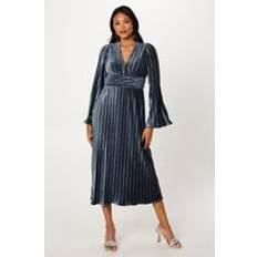 Steel Dresses Coast Pleated Velvet Long Sleeve Pencil Dress - Steel