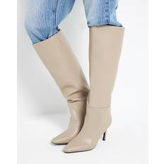 Damen - Rosa Hohe Stiefel River Island Kniehohe Absatzstiefel - Cremeweiß