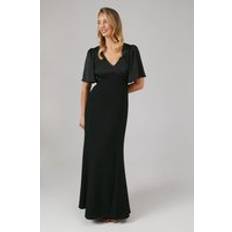 Coast Contrast Satin Angel Sleeve Open Back Dress - Black