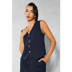 Linen - Women Coats Misspap Tailored Linen Look Waistcoat - Navy