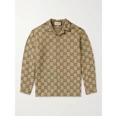 Gucci Skjorter Gucci Logo Jacquard Cotton-Blend Overshirt - Brown