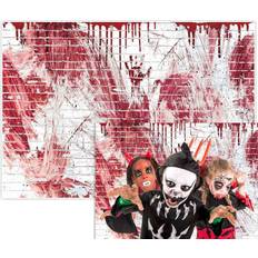 Photo Backgrounds Allenjoy 7x5ft Bloody White Brick Wall Backdrop for Halloween Festival Flowing Blood Splatter Party Decor Horrible drip Handprint Scratch Portrait Photography Background Photo Studio Booth