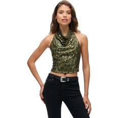 Clothing Superdry Cowl Halter Neck Sequin Top - Green/Gold