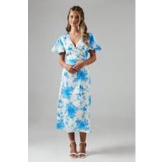 Coast Teen Printed Angel Sleeve Dress - Blue