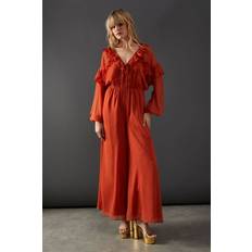 Brown - Women Jumpsuits & Overalls Warehouse Dobby Chiffon Ruffle Waisted Jumpsuit - Rust