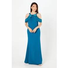 Clothing Coast Halterneck Bow Detail Contrast Satin Gown - Teal