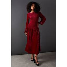 Velvet Clothing Warehouse Velvet Ruched Body Puff Sleeve Midi Dress - Hot Pink