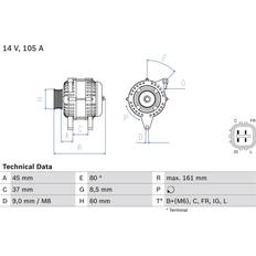 Bosch Alternator 161 mm Length Clockwise