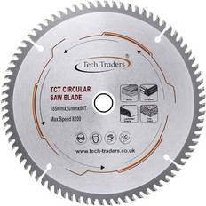 Power Tool Accessories Tech Traders TCT18520B80T TCT Circular Saw Blade 185mm x20mm Bore 80T (16mm ring) fits Bosch Evolution Makita etc