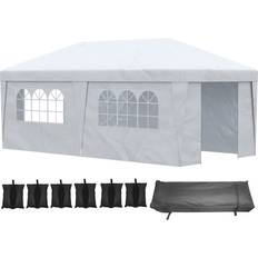 Camping & Outdoor OutSunny 10' x 20' Pop Up Canopy Tent with Sidewalls, Height Adjustable Large Party Tent Event Shelter with Leg Weight Bags, Double Doors and Wheeled Carry Bag, for Garden, Patio, White