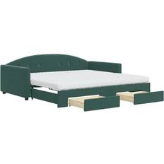Senge & Madrasser vidaXL Daybed Med Udtræk Og Skuffer 100x200 cm Velour Mørkegrøn