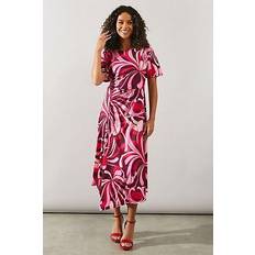 Clothing Wallis Occasion Abstract Print Satin Midi Dress - Berry