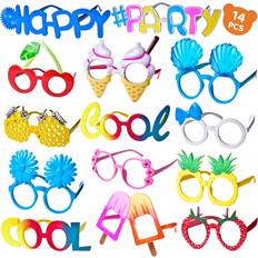 Photoprops Fun Little Toys 14PCS Funny Hawaiian Glasses, Luau Party Sunglasses, Party Favors Photo Booth, Party Supplies decorations for Kids Birthday Gifts (14 Pairs Funny Hawaiian Glasses)