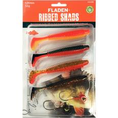 Fladen Fishing 4 x SOFT LURE RIBBED SHADS Assortment Imitation Bait Fish for Predatory Fishing Comes with 2 Non-Toxic Jig Heads (Pack 1, 4 x 12cm 12g