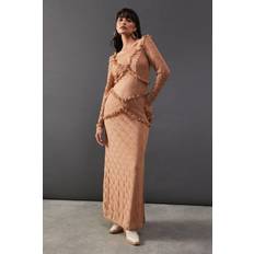 Clothing Warehouse Mixed Lace Sweetheart Neck Maxi Dress - Taupe
