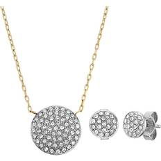 Rostfritt stål Smyckesset Fossil Glitz Disc Two Tone Necklace and Earrings Set - Gold/Silver/Transparent