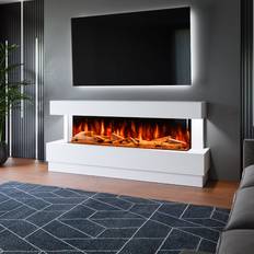 Evolution Fires Raphael Electric Suite, inc 1500 Advance 3 Sided Fire, White Stone Effect Black (88cm H X 195cm W X 41cm D)