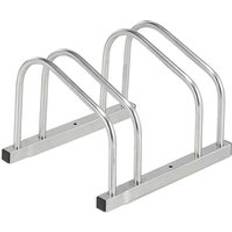 Relaxdays Floor Bike Rack, for Bicycles, Wheel Width up to mm, Metal, Outdoor Parking Stand, Garage, Steel, Silver