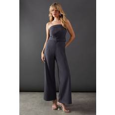 Viscose - Women Jumpsuits & Overalls Warehouse Bandeau Wide Leg Tailored Jumpsuit - Grey Marl