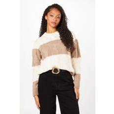 Clothing Dorothy Perkins Striped Cable Knit Crew Neck Jumper - Stone