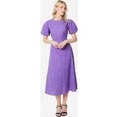 Lilla Kjoler Principles Linen Blend Puff Sleeve Midi Dress - Purple