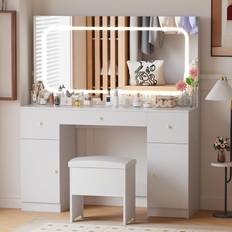 Vanity desk Oneinmil Makeup Vanity Desk with Mirror White Dressing Table 15.8x46.1"