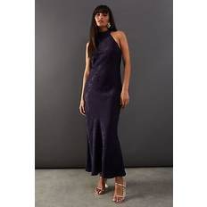 Midi Dresses - Rayon Warehouse Satin Jacquard Halter Tie Neck Midi - Navy