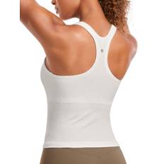 Seamless Tank Tops Crz Yoga Seamless Ribbed Womens Tank Top - White/Apricot