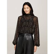 Tommy Hilfiger Black Blouses Tommy Hilfiger Metallic Embroidery Relaxed Sheer Blouse